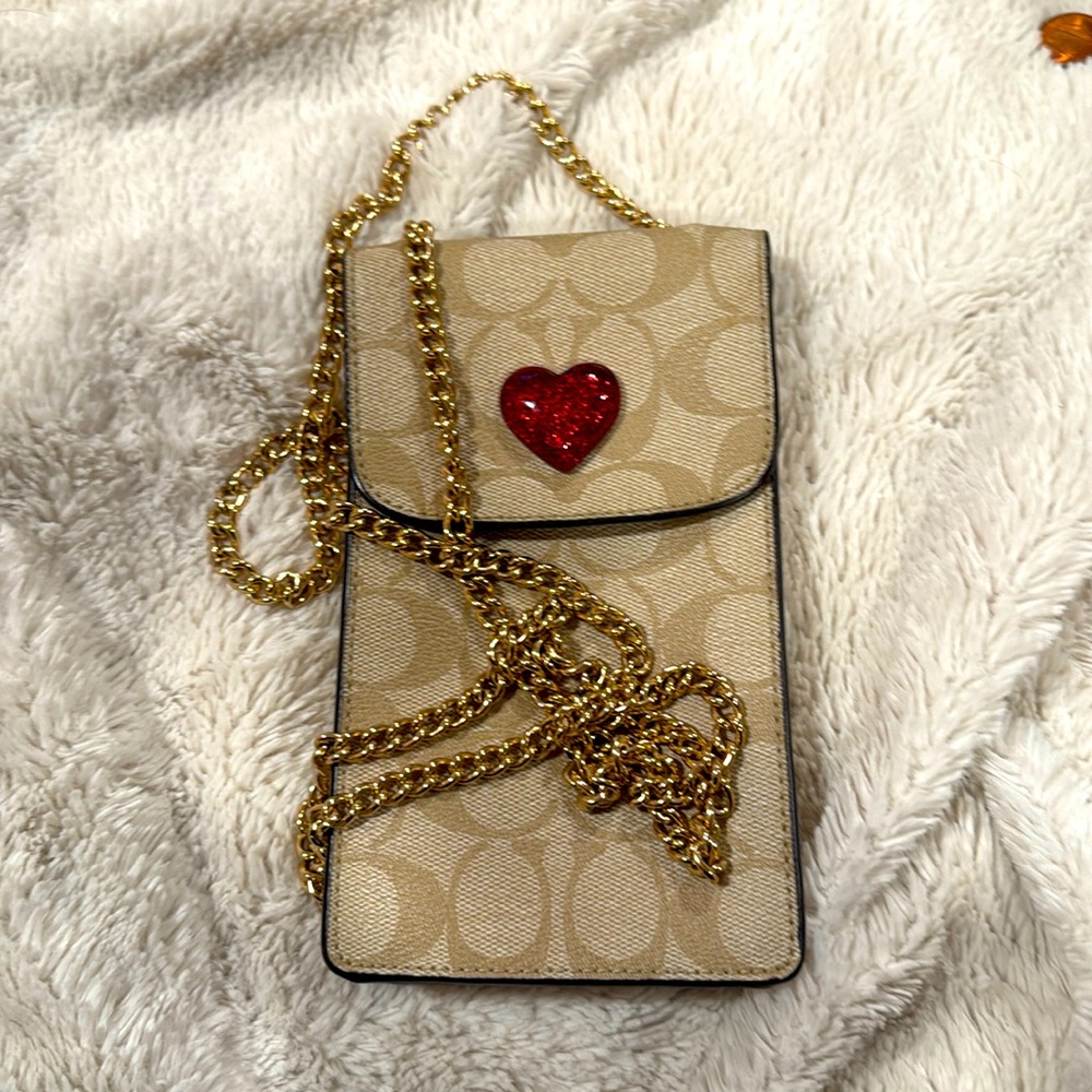 Coach North/South Crossbody In Signature Canvas With Heart